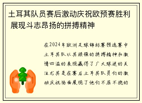 土耳其队员赛后激动庆祝欧预赛胜利 展现斗志昂扬的拼搏精神
